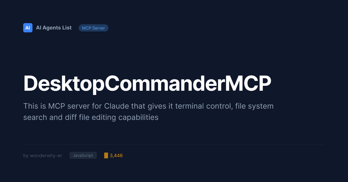 DesktopCommanderMCP MCP Server | Coding Agents - JavaScript