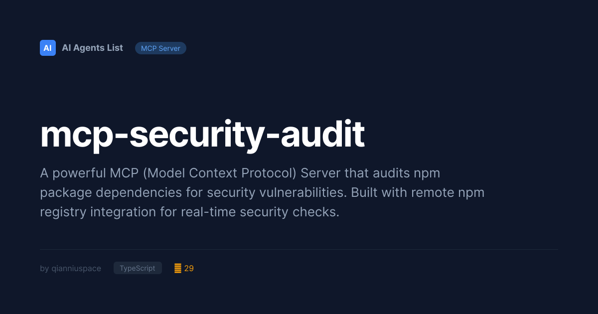 mcp-security-audit MCP Server | Security - TypeScript